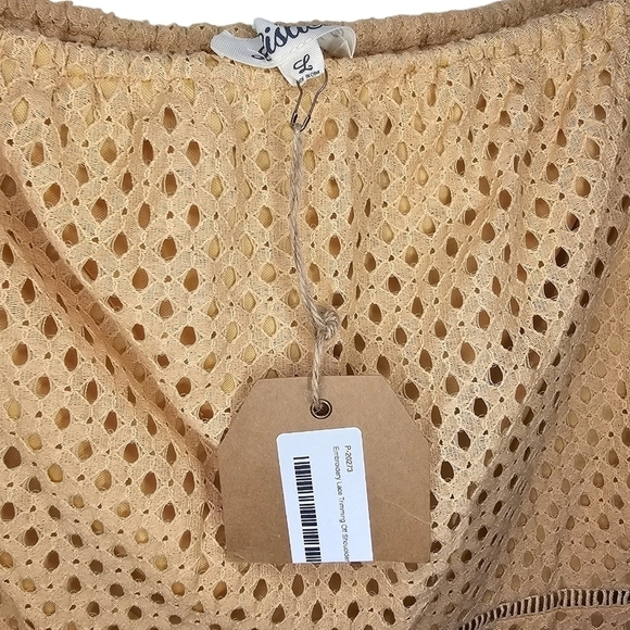 Listicle Lace Boho Off Shoulder Mini Dress Cream Tan Sz L - Picture 4 of 6